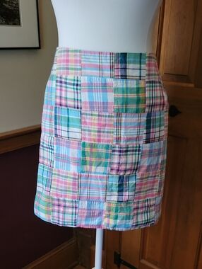 Talbots Petites Madras Plaid Pastel Patchwork Skirt